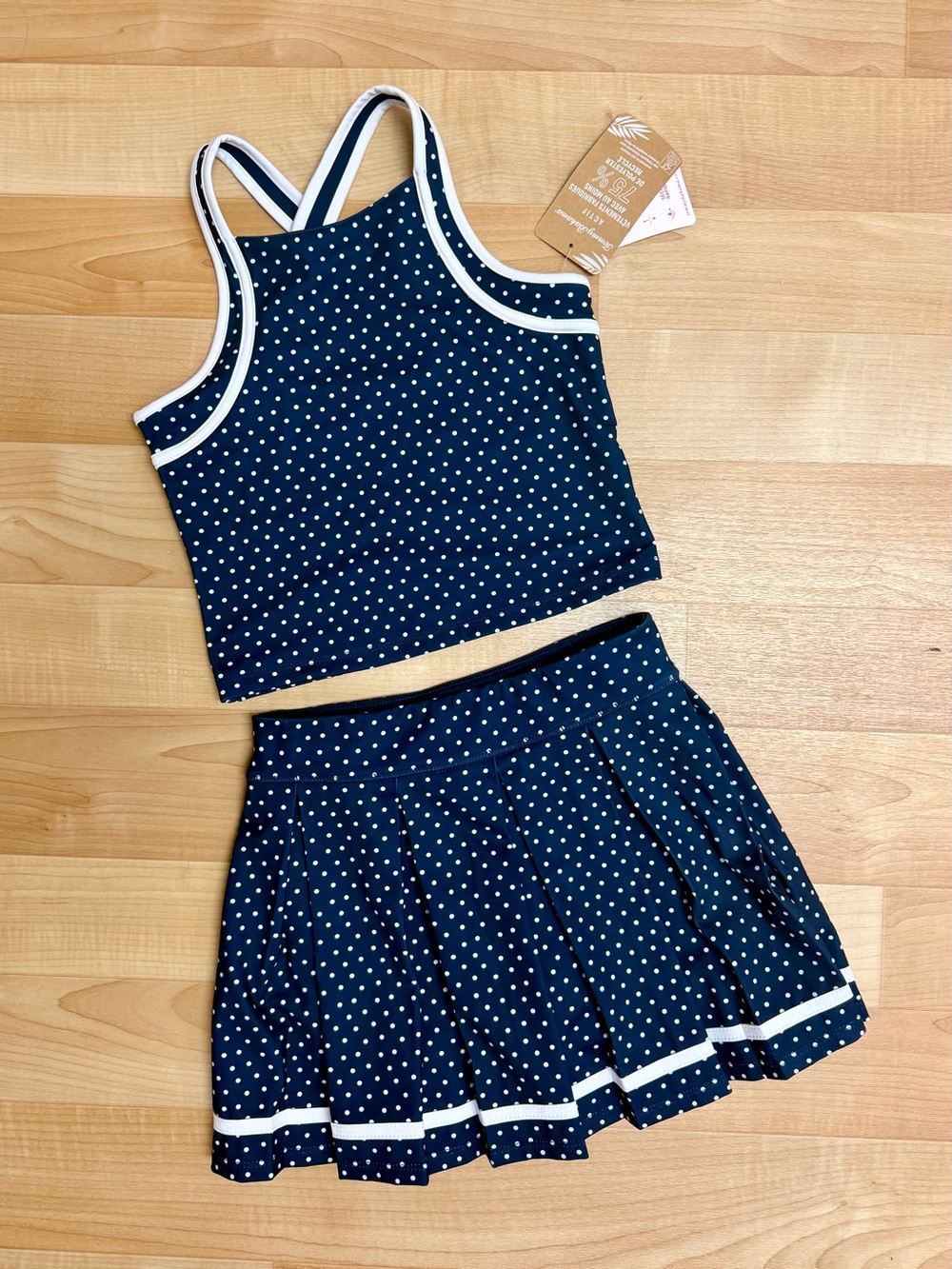 NWT Tommy Bahama Girls Tennis Set Navy Polka Dot Size 7/8